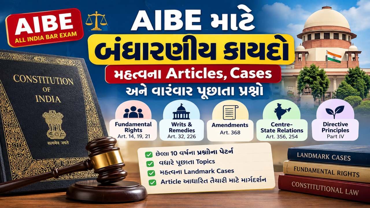 AIBE માટે બંધારણીય કાયદો: મહત્વના Articles, Cases અને વારંવાર પૂછાતા પ્રશ્નો