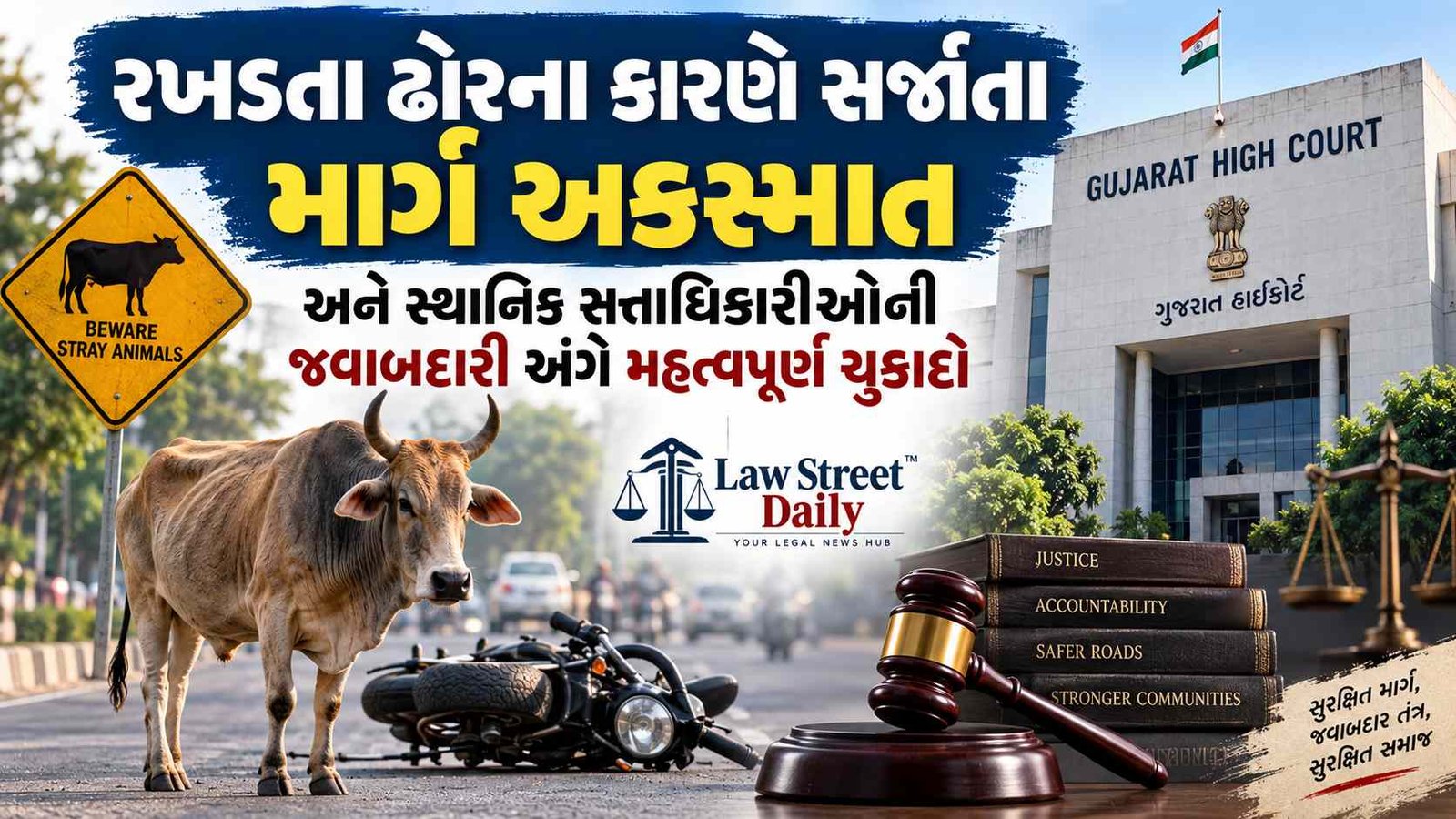 રખડતા ઢોરના કારણે અકસ્માત થાય તો નગર પાલિકા જવાબદાર.
