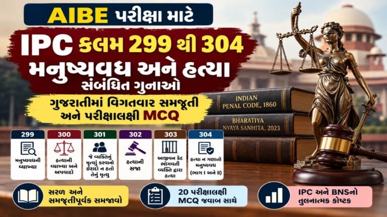 AIBE - IPC કલમ 299 થી 304: મનુષ્યવધ અને હત્યા સંબંધિત ગુનાઓ